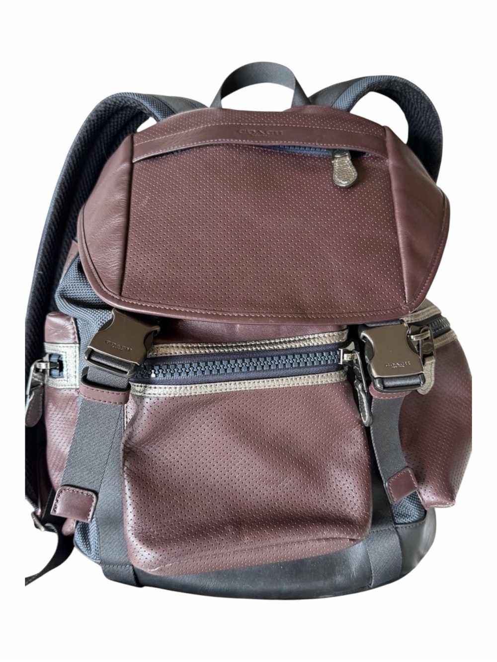 Coach Burgundy Black Leather Nylon Backpack Style F22289